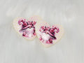 Pair of 37mm resin heart cabochons (cabs) in cream with a pink gnome wearing a rose-covered hat