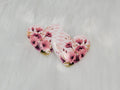 Pair of 37mm resin heart cabochons (cabs) in white with pink flowers