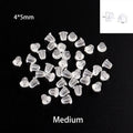 Clear 4 x 5mm rounded rubber earring backs on black, labelled Medium