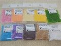 Ten 25g bags of Preciosa 11/0 seed beads in pastels: pink, peach, cream, yellow, green, blue, lilac, mauve, tan, white