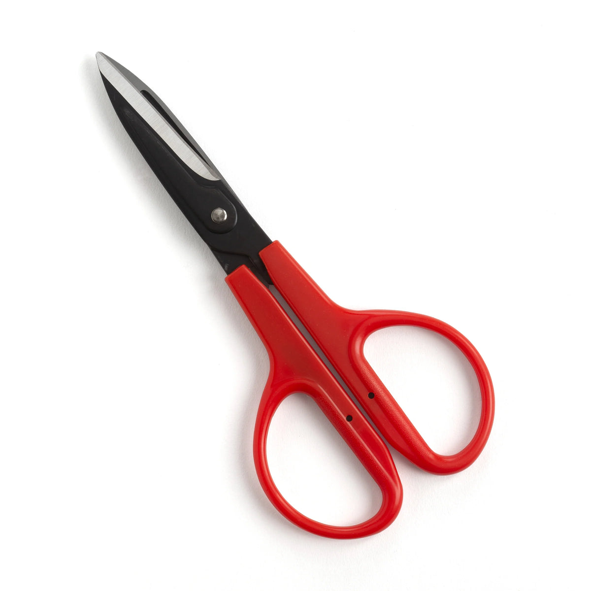 Craftool razor scissors with red handles and pointed blades, closed