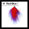 Fluffy 8cm feather tassel blending red and blue, with a silver-tone cap, labelled #1