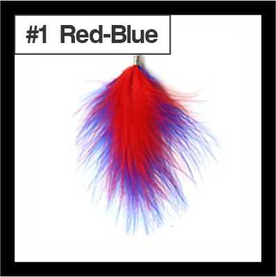 Fluffy 8cm feather tassel blending red and blue, with a silver-tone cap, labelled #1