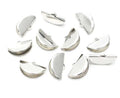 Pile of rhodium pinch crimp ends in 13mm and 20mm sizes on a white background