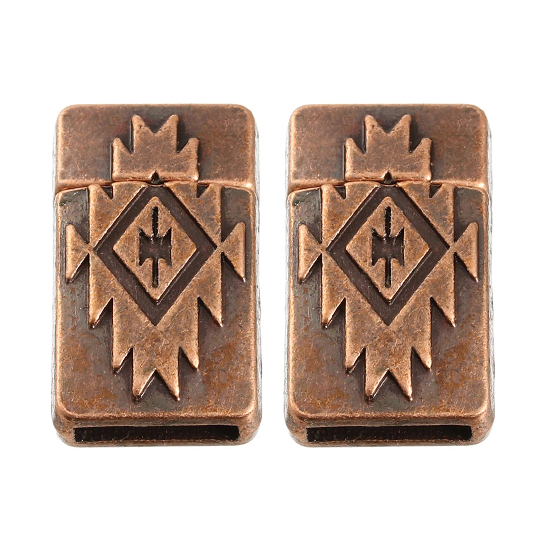 Two copper 2 x 10mm magnetic clasps with a raised geometric design