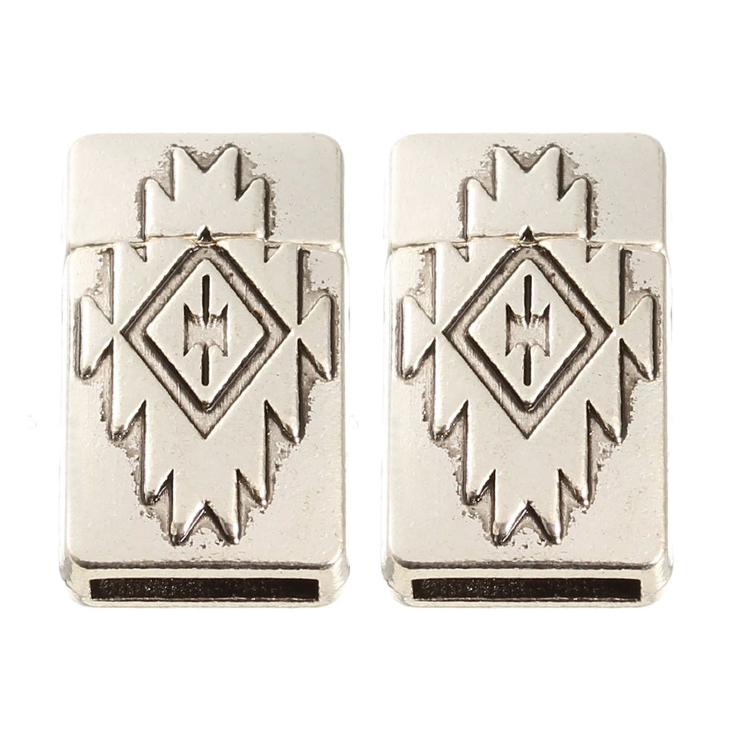 Two silver 2 x 10mm magnetic clasps with a raised geometric design