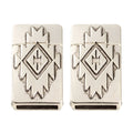 Two silver 2 x 10mm magnetic clasps with a raised geometric design