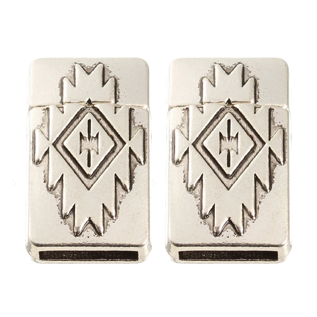 Two silver 2 x 10mm magnetic clasps with a raised geometric design