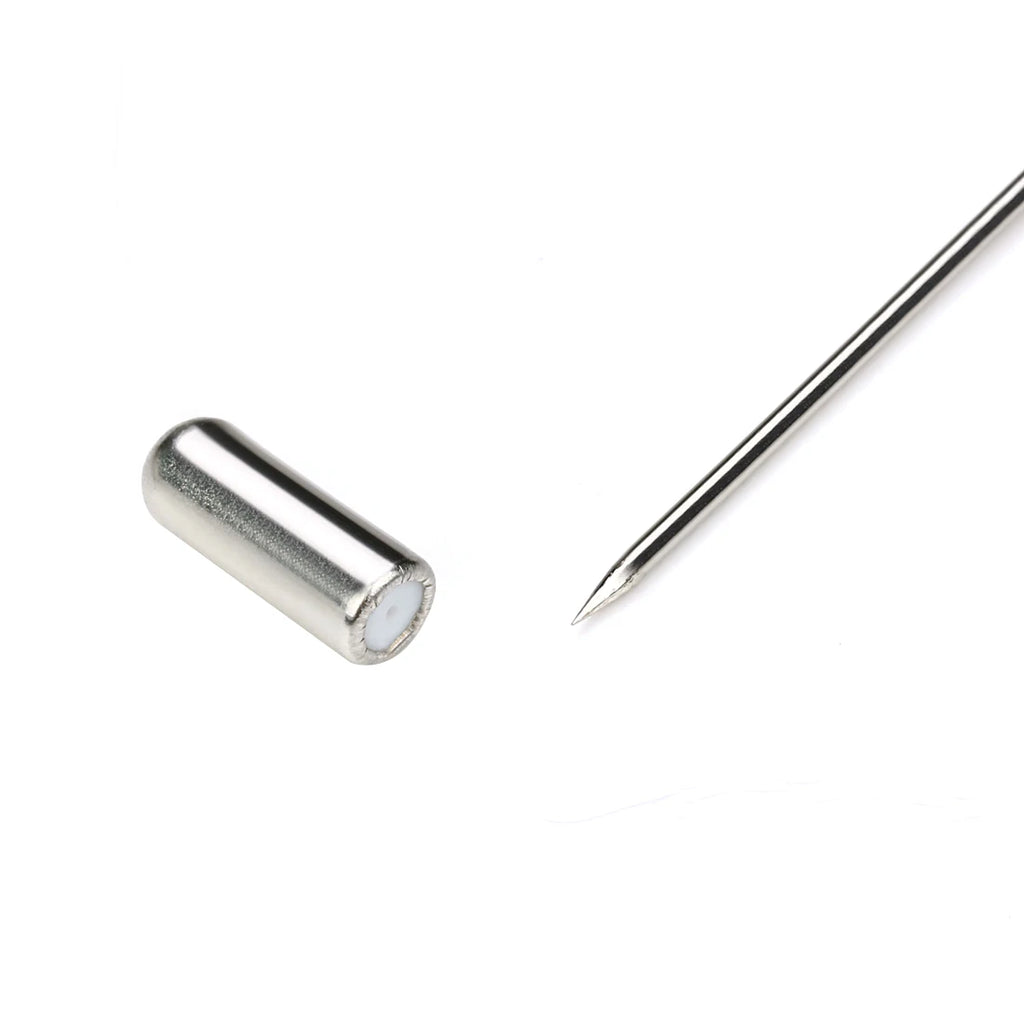 Hat or brooch pin with its metal end cap removed, showing the sharp point