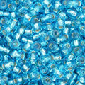 Close-up of Preciosa 11/0 Czech glass seed beads in silver-lined aqua