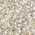 Close-up of Preciosa 11/0 Czech glass seed beads in silver-lined crystal