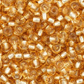 Close-up of Preciosa 11/0 Czech glass seed beads in silver-lined light gold