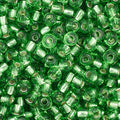 Close-up of Preciosa 11/0 Czech glass seed beads in silver-lined lime green