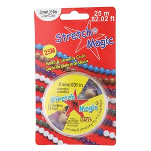 Stretch Magic 0.8mm clear stretch cord, 25 metre spool, in its retail package