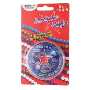 Stretch Magic 0.8mm clear stretch cord, 5 metre spool, in its retail package
