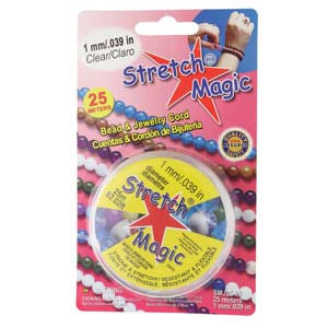 Stretch Magic 1mm clear stretch cord, 25 metre spool, in its retail package
