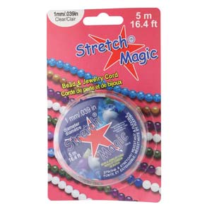 Stretch Magic 1mm clear stretch cord, 5 metre spool, in its retail package