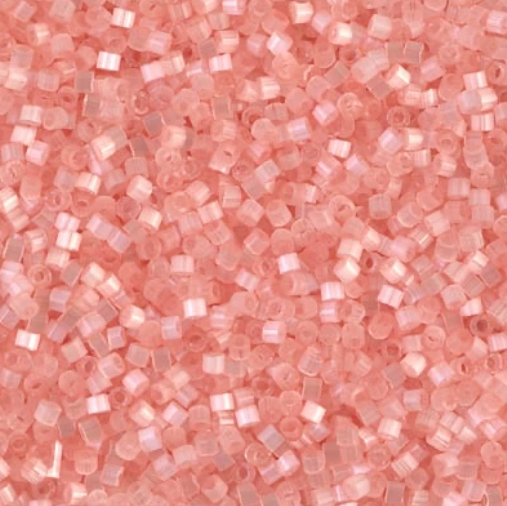 Close-up of Miyuki Delica 11/0 DB0825 cylinder beads in salmon with a silk satin sheen