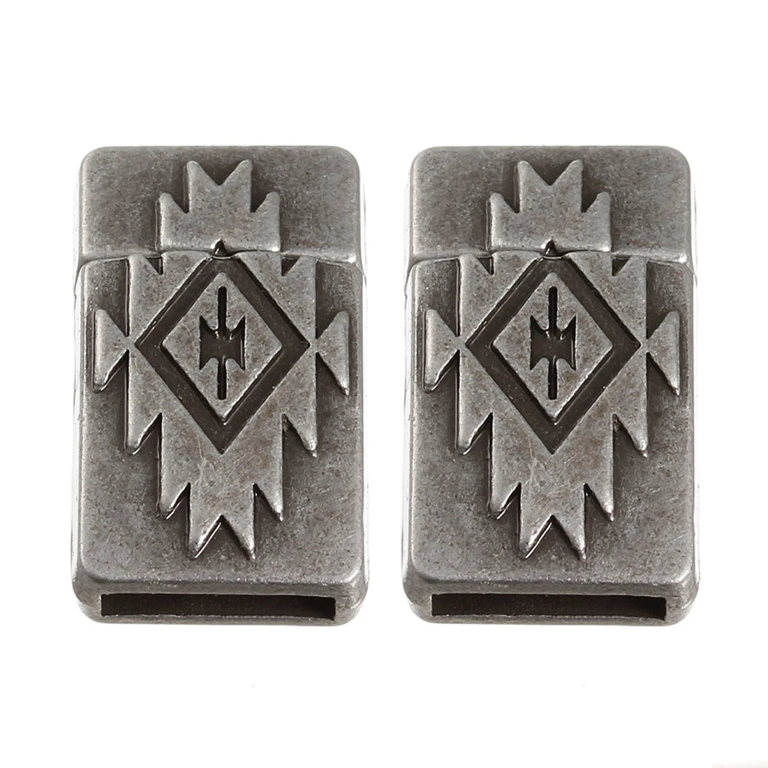 Two gunmetal 2 x 10mm magnetic clasps with a raised geometric design