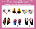 Six pairs of cabochons (cabs) with horror movie characters and quotes, Vol 1