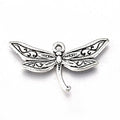 Silver-tone 17 x 31.5mm dragonfly charm with detailed wings on a white background