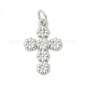 Silver 12 x 18mm flower cross charm set with clear rhinestones