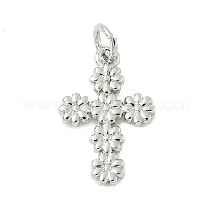 Silver 12 x 18mm flower cross charm set with clear rhinestones