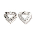 Two silver-tone 24.5mm filigree heart charms made of many small hearts
