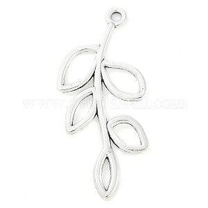 Silver-tone 42 x 19mm vine charm with open leaf shapes on a white background