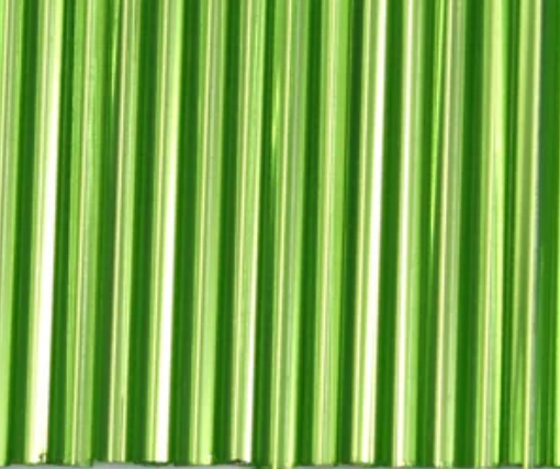 Rows of 30mm Preciosa Czech glass bugle beads in silver-lined chartreuse