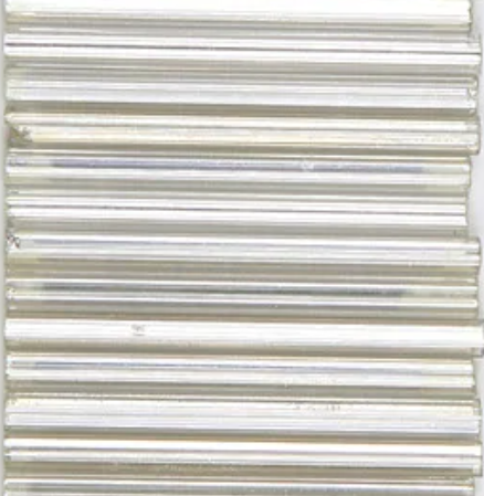 Rows of 30mm Preciosa Czech glass bugle beads in silver-lined crystal