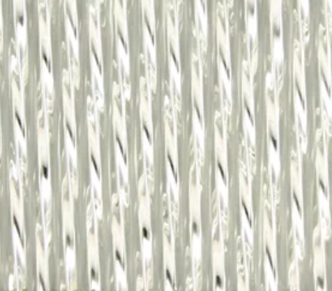 Rows of twisted 30mm Preciosa Czech glass bugle beads in silver-lined crystal