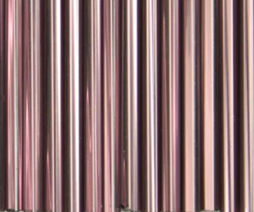 Rows of 30mm Preciosa Czech glass bugle beads in silver-lined dark amethyst