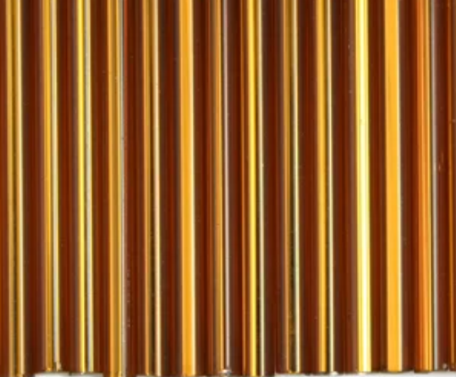 Rows of 30mm Preciosa Czech glass bugle beads in silver-lined dark brown
