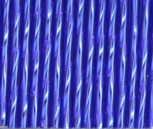 Rows of twisted 30mm Preciosa Czech glass bugle beads in silver-lined dark sapphire