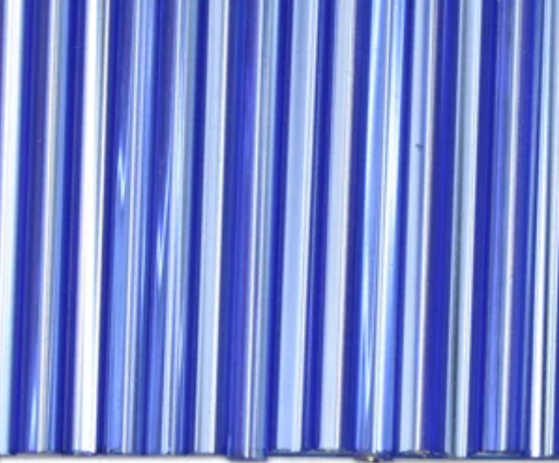 Rows of 30mm Preciosa Czech glass bugle beads in silver-lined sapphire