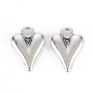 Two silver 16 x 11.5mm puffy heart charms on a white background