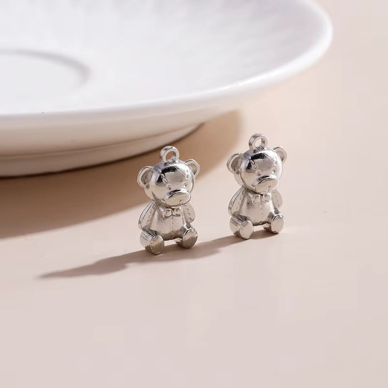 17mmx17mm Silver Teddy Bear