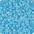 Close-up of Miyuki Delica 11/0 DB0215 cylinder beads in opaque sky blue with a luster finish
