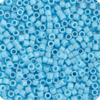 Close-up of Miyuki Delica 11/0 DB0215 cylinder beads in opaque sky blue with a luster finish