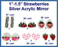 Six pairs of 1 to 1.5 inch silver mirror acrylic strawberry cabochons (cabs) in mixed shapes and pinks