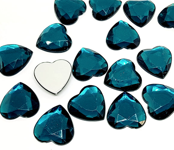 20mm Resin Flat Back - Teal Heart Gems 4pcs