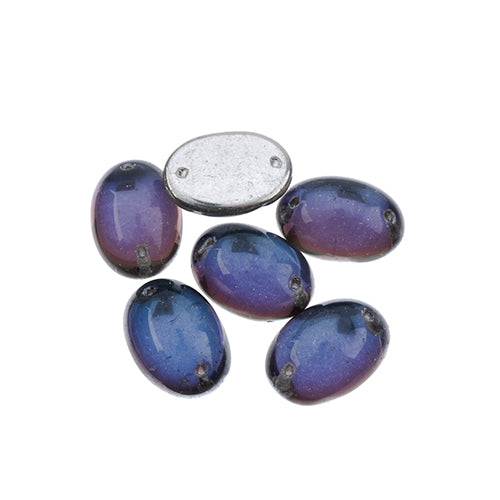 Five 13 x 18mm Czech glass oval cabs in transparent Bermuda blue with foiling