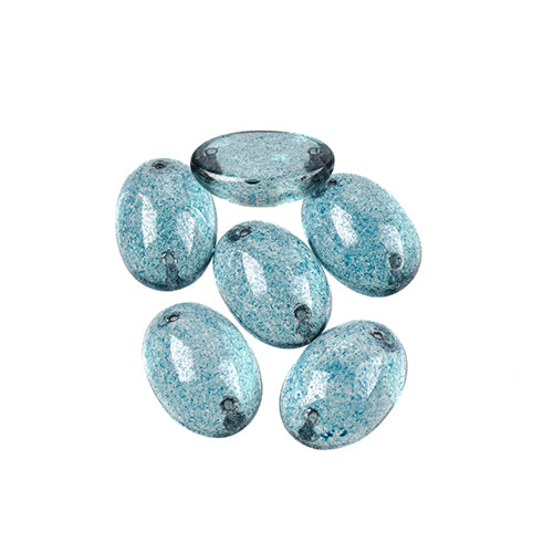 Five 13 x 18mm Czech glass oval cabochons in transparent blue marble with foiling