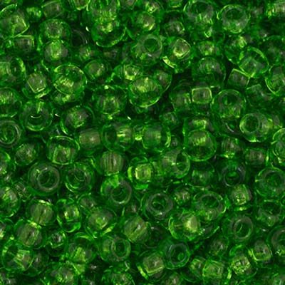 Close-up of Preciosa 11/0 Czech glass seed beads in transparent chartreuse