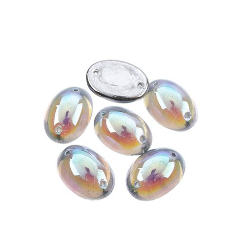 Five 13 x 18mm Czech glass oval cabs in transparent crystal AB