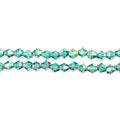 Two strands of Crystal Lane 4mm faceted glass bicone beads in transparent dark green AB