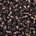 Close-up of Preciosa 11/0 Czech glass seed beads in transparent grey copperlined