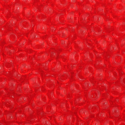 Close-up of Preciosa 11/0 Czech glass seed beads in transparent light red