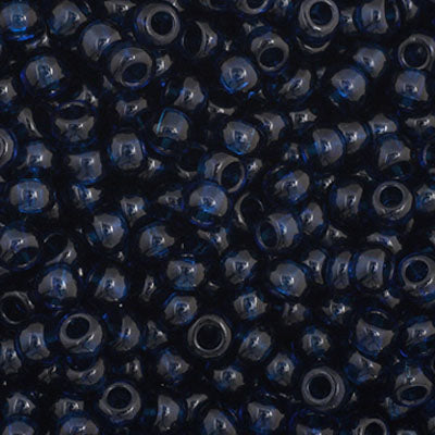 Close-up of Preciosa 11/0 Czech glass seed beads in transparent montana blue